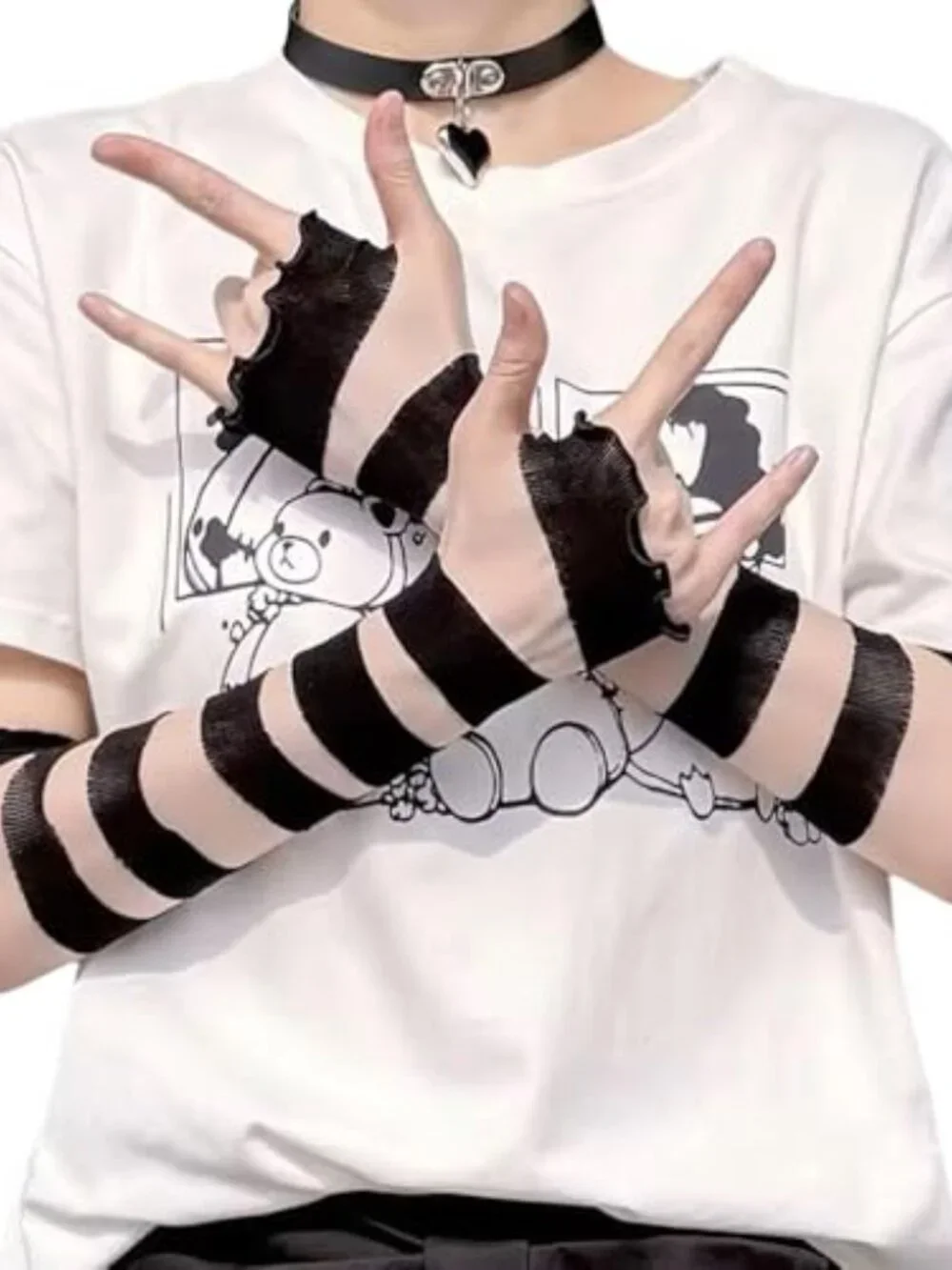 Lace Fingerless Gloves Gothic DIY Strapping Elastic Mesh Punk Arm Warmers